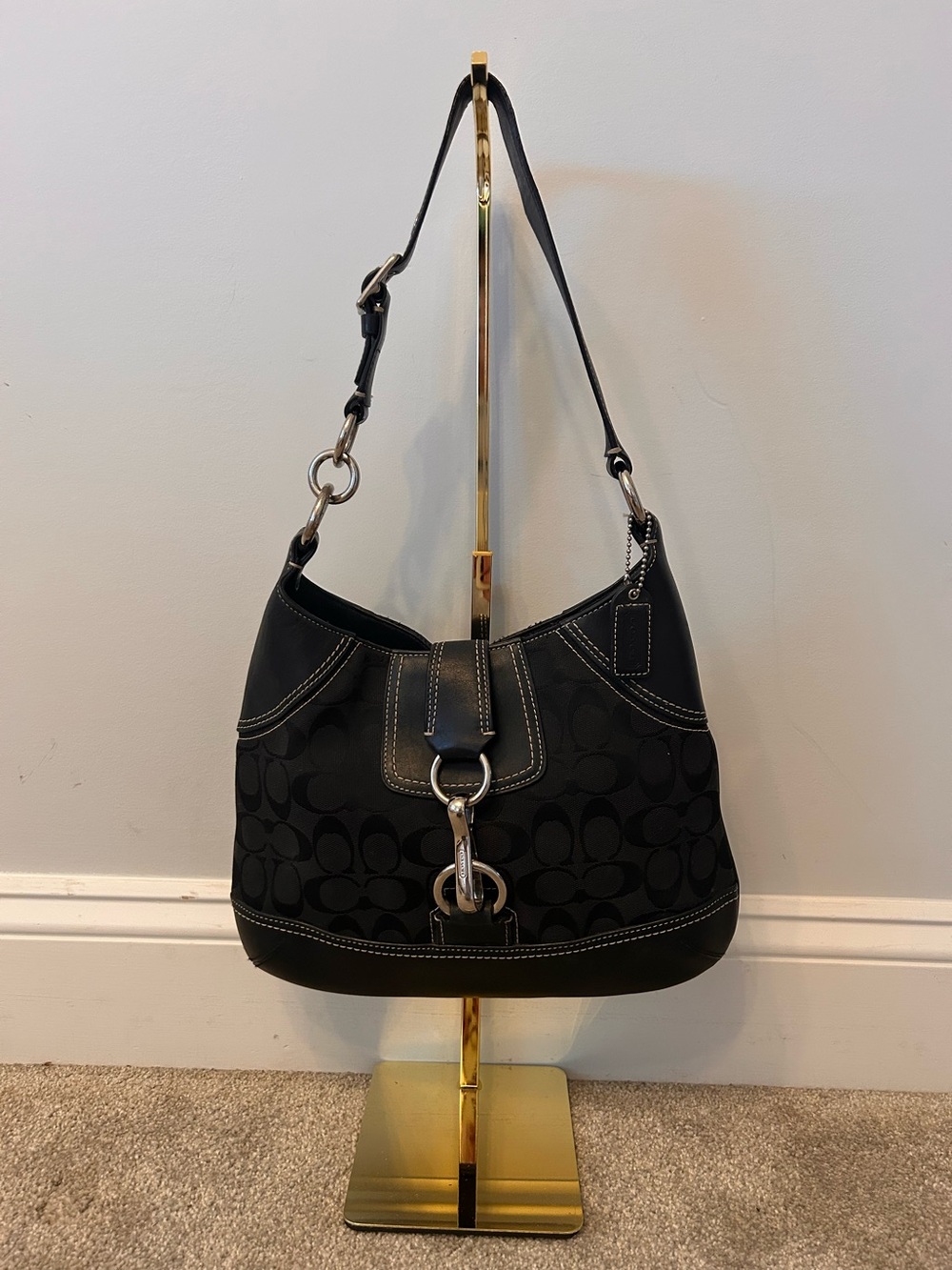Vintage Coach Hamptons Clip Hobo Bag Signature Black 10242 Y2K